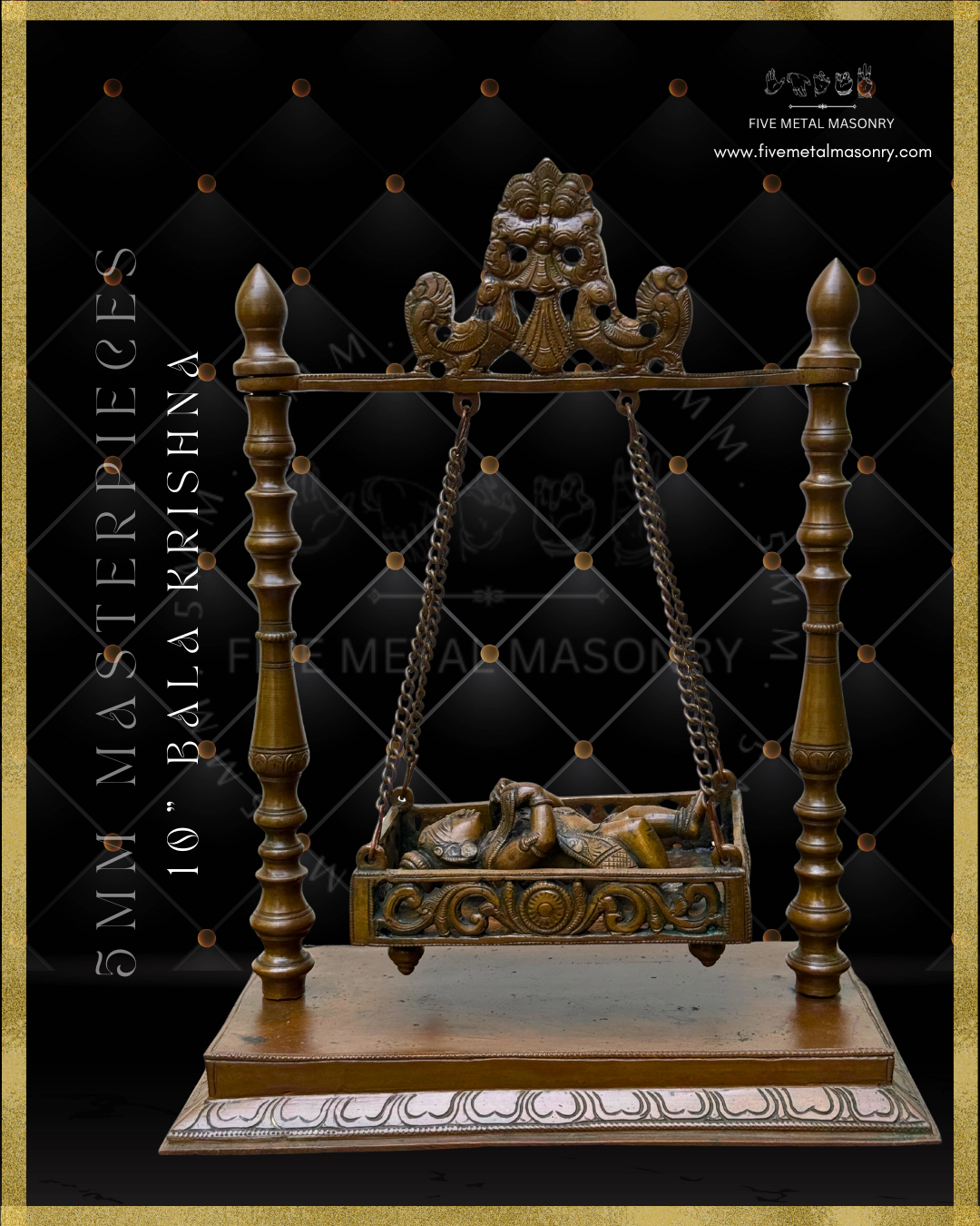 Bala Krishna in Cradle Panchaloha Bronze statue -  Masterpieces Collection - Iconography per Shilpa Sastra, handcrafted lost wax casting – Front view