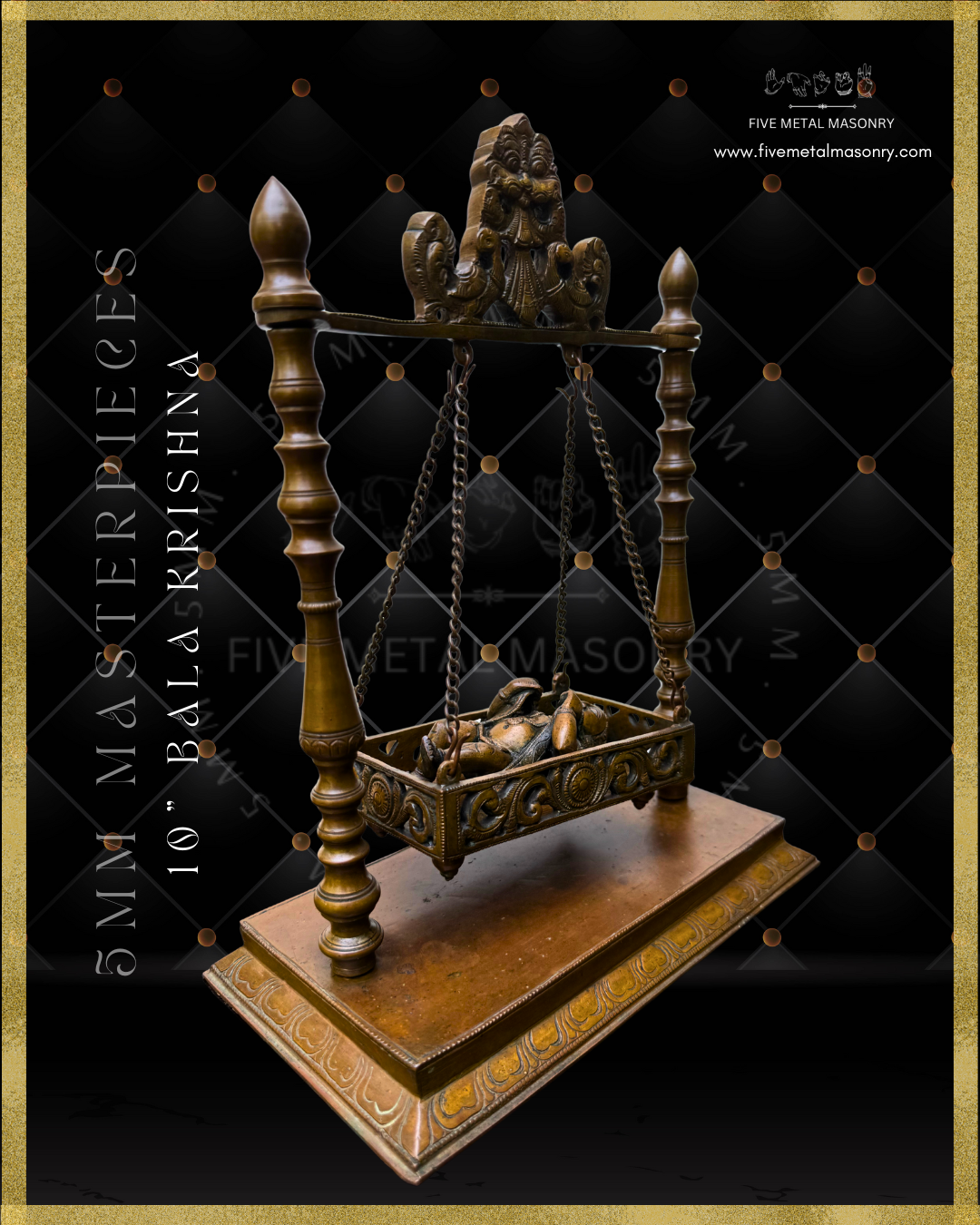 Bala Krishna in Cradle Panchaloha Bronze statue -  Masterpieces Collection - Iconography per Shilpa Sastra, handcrafted lost wax casting – Right facing view