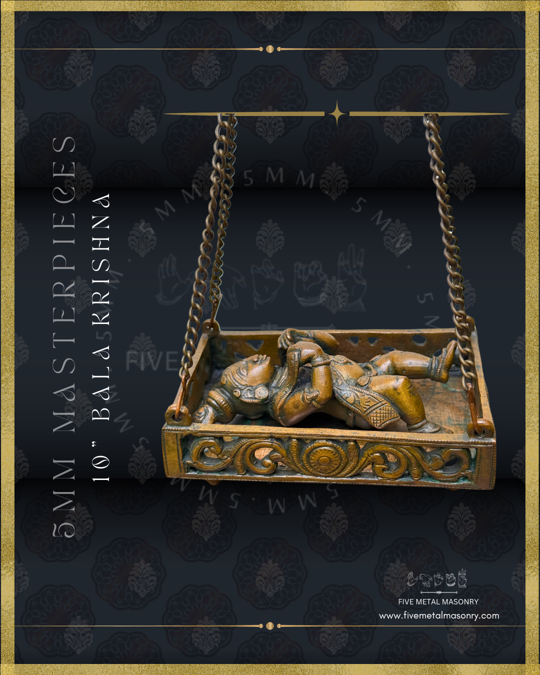 Bala Krishna in Cradle Panchaloha Bronze statue -  Masterpieces Collection - Iconography per Shilpa Sastra, handcrafted lost wax casting – Cradle closeup view