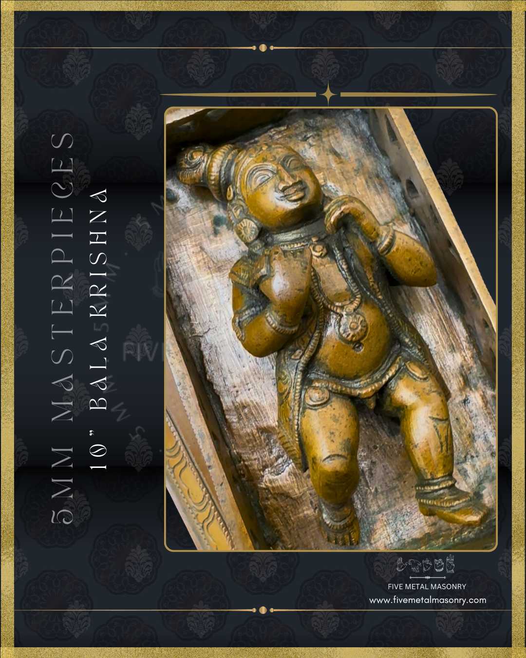 Bala Krishna in Cradle Panchaloha Bronze statue -  Masterpieces Collection - Iconography per Shilpa Sastra, handcrafted lost wax casting – Full closeup view