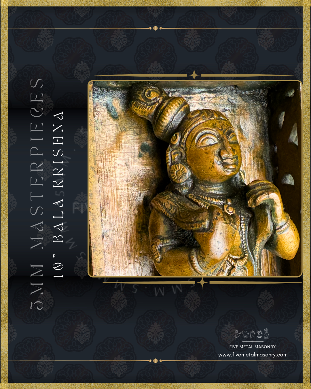 Bala Krishna in Cradle Panchaloha Bronze statue -  Masterpieces Collection - Iconography per Shilpa Sastra, handcrafted lost wax casting – Face closeup view