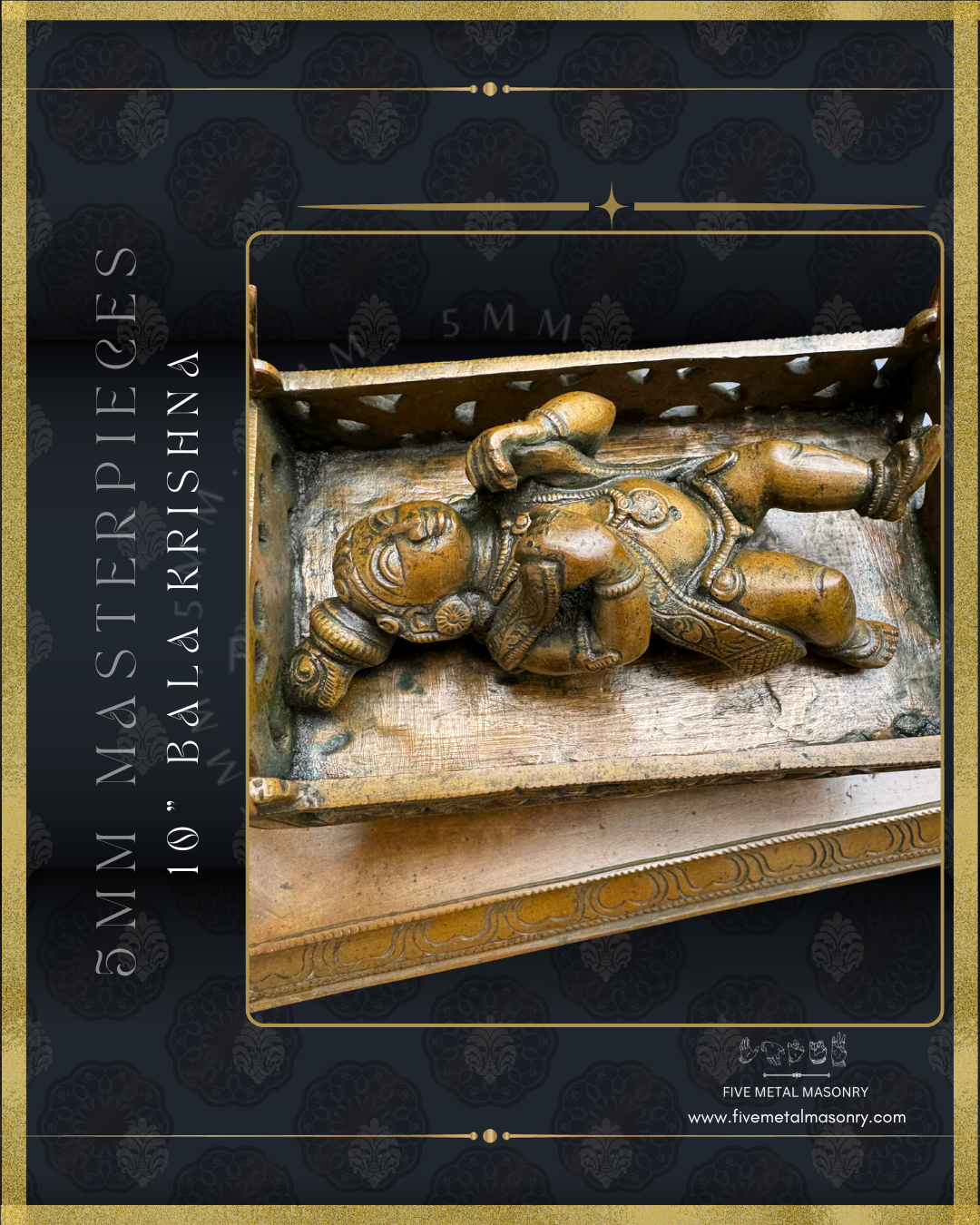 Bala Krishna in Cradle Panchaloha Bronze statue -  Masterpieces Collection - Iconography per Shilpa Sastra, handcrafted lost wax casting – Krishna full closeup view