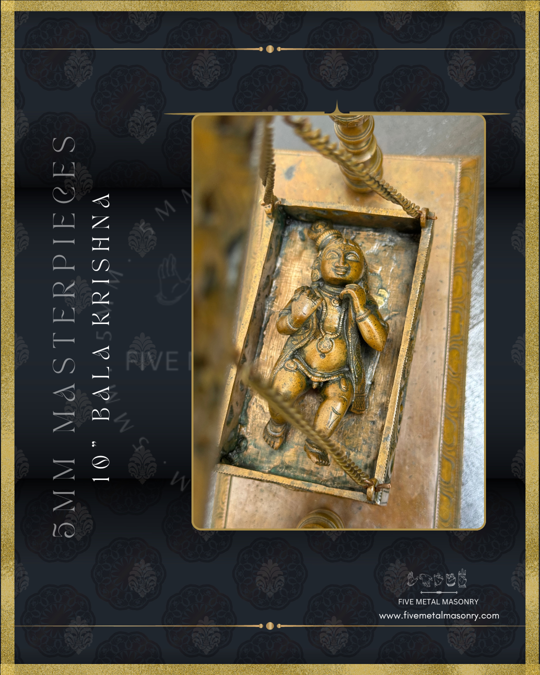 Bala Krishna in Cradle Panchaloha Bronze statue -  Masterpieces Collection - Iconography per Shilpa Sastra, handcrafted lost wax casting – Side top view
