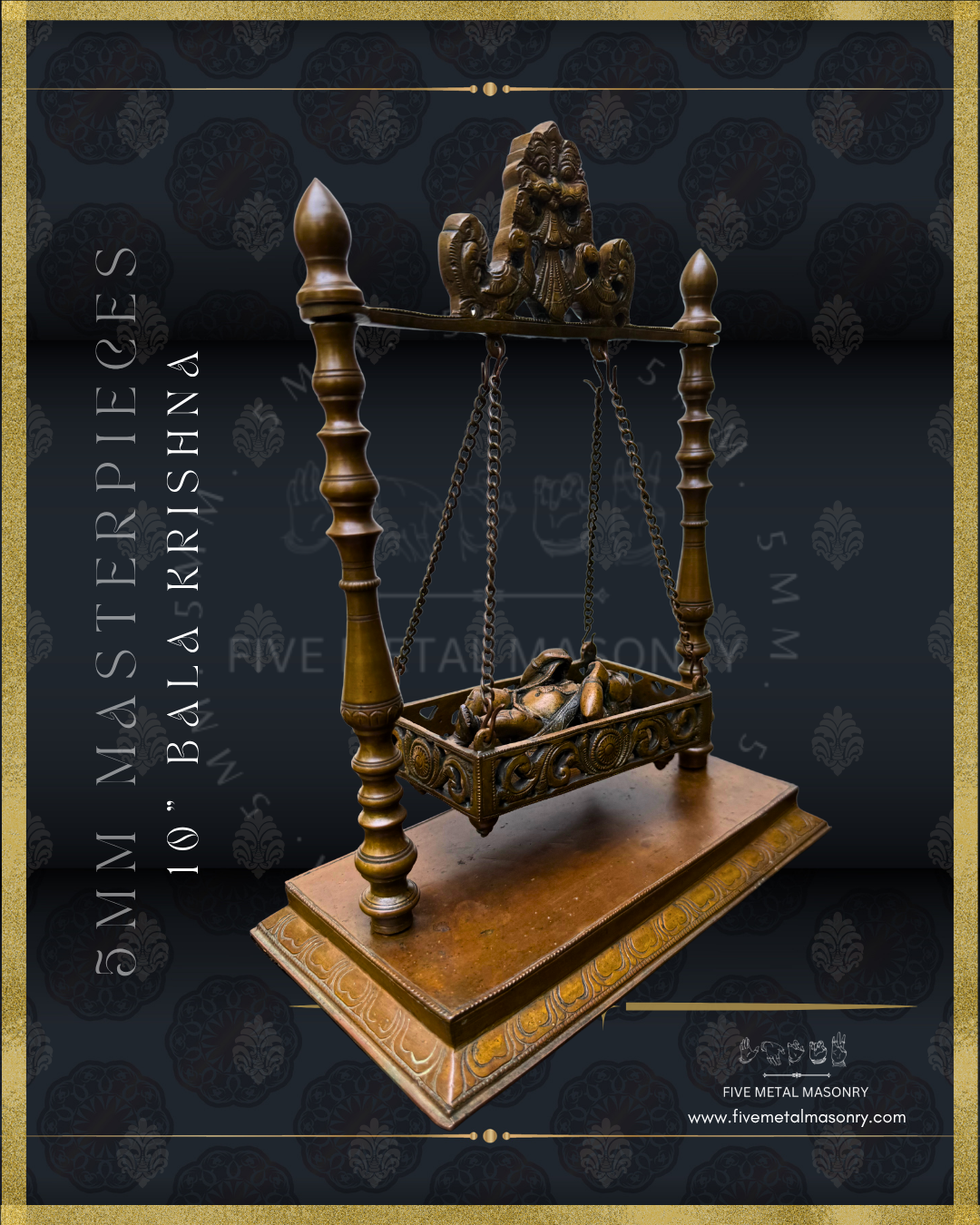 Bala Krishna in Cradle Panchaloha Bronze statue -  Masterpieces Collection - Iconography per Shilpa Sastra, handcrafted lost wax casting – Profile view