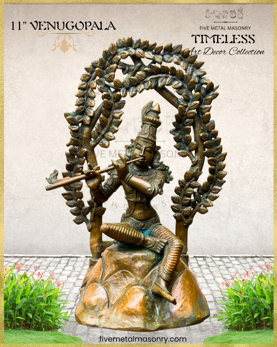 Krishna as Venugopala-Panchaloha Bronze statue – Timeless Collection - Iconography per Shilpa Sastra, Handcrafted lost wax casting – Front view
