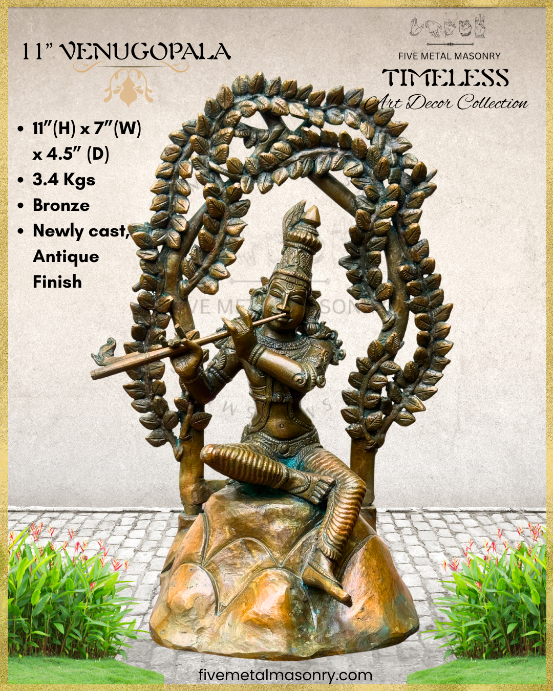 Krishna as Venugopala-Panchaloha Bronze statue – Timeless Collection - Iconography per Shilpa Sastra, Handcrafted lost wax casting – specifications