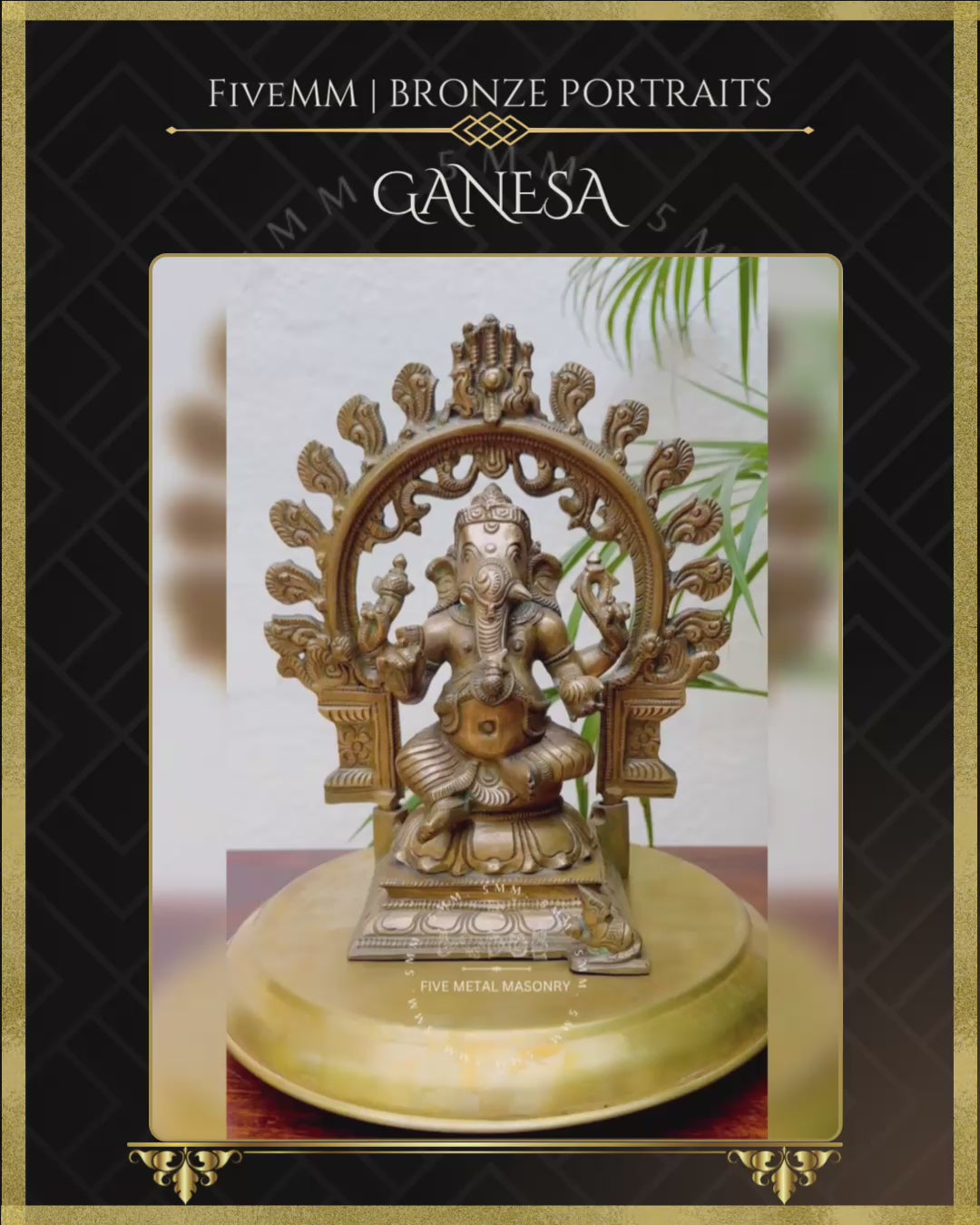 Ganesa Panchaloha Bronze Icon - 10" Seated with arch