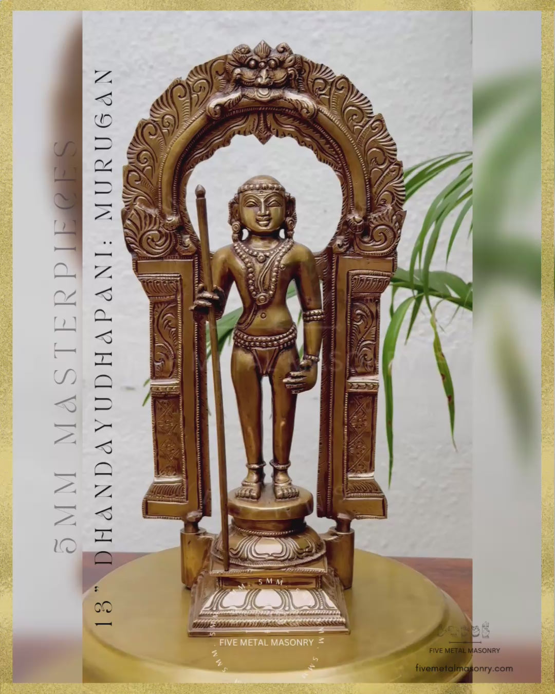 Dhandayudhapani Murugan Panchaloha Bronze Icon - 13" with arch - Masterpieces Collection