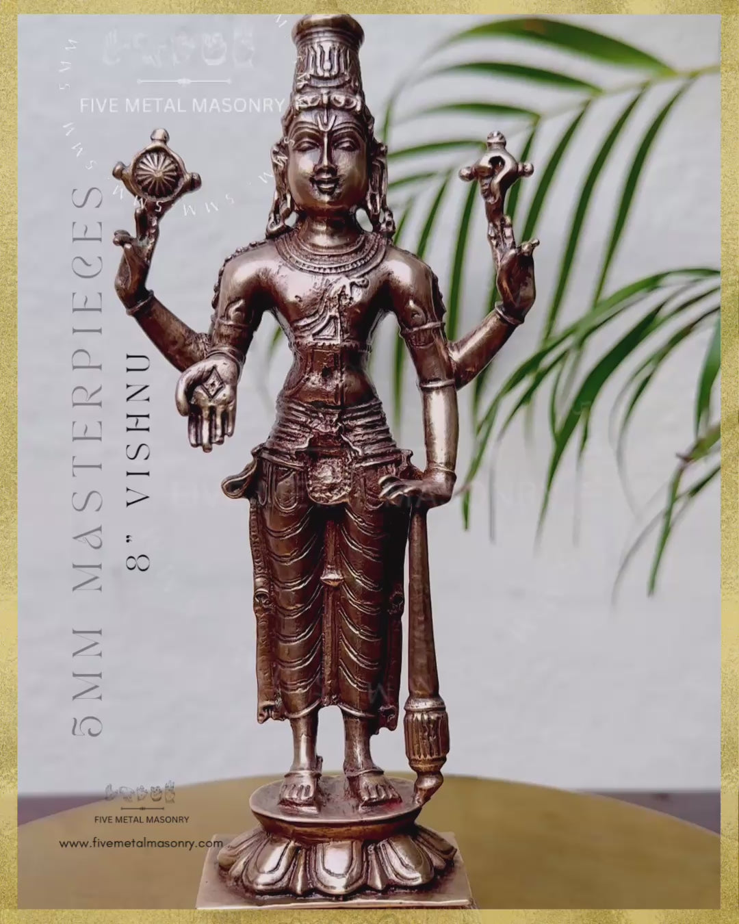 Vishnu Panchaloha bronze statue – Shilpa Sastra iconography, handcrafted lost wax casting – Video- 360 degree view