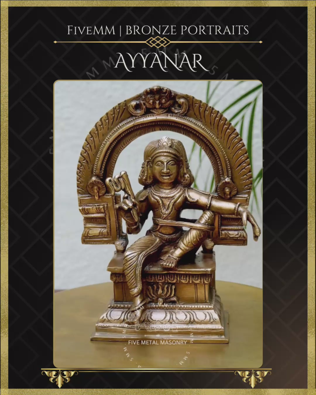 Ayyanar Panchaloha bronze statue – Shilpa Sastra iconography, handcrafted lost wax casting – video -360 degree view