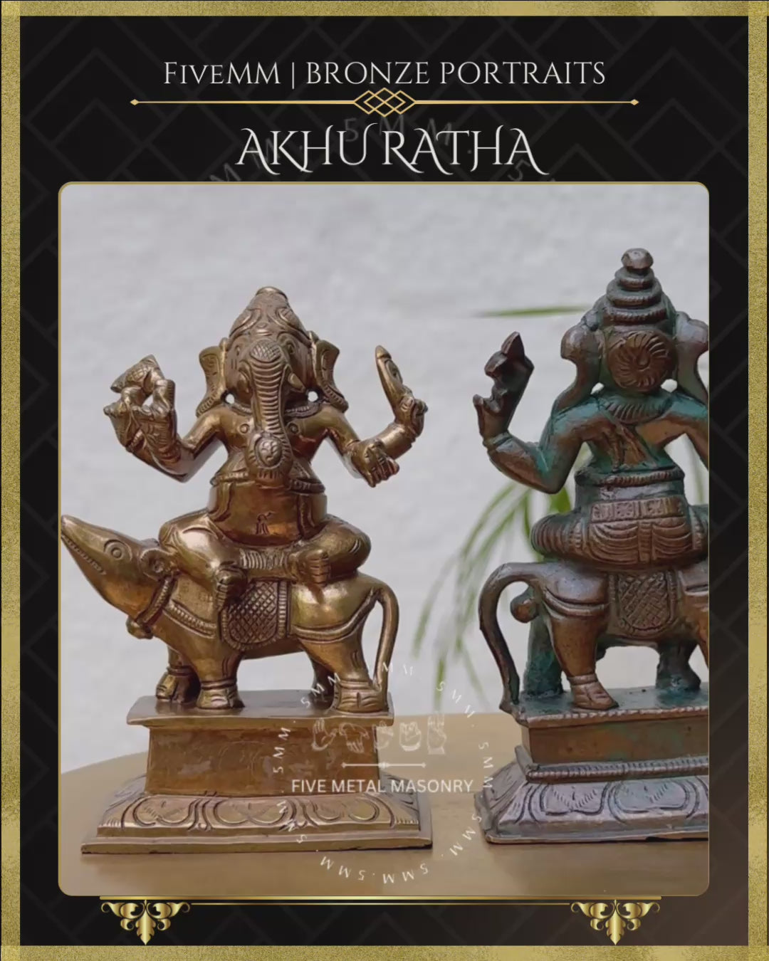 Ganesha on Mushaka (mouse) Panchaloha Bronze statue – per Shilpa Sastra iconography, handcrafted by lost wax casting – Video-360 degree view