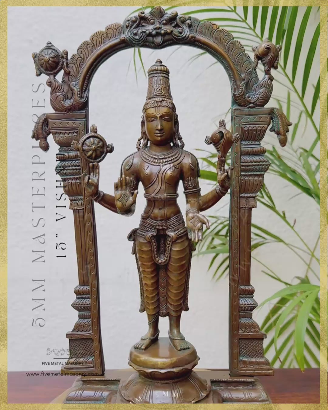 Vishnu Panchaloha Bronze statue -  Masterpieces Collection - Iconography per Shilpa Sastra, handcrafted lost wax casting – Video-360 degree view
