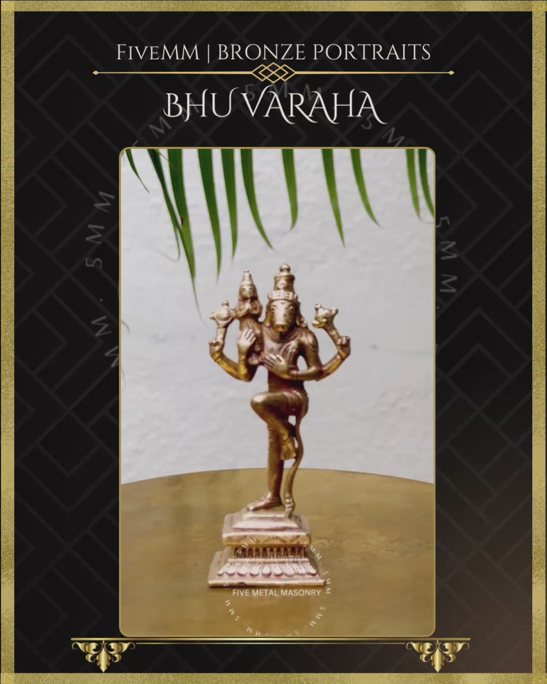 Bhu-Varaha Panchaloha Bronze statue – per Shilpa Sastra iconography, handcrafted by lost wax casting – Video- 360 degree view