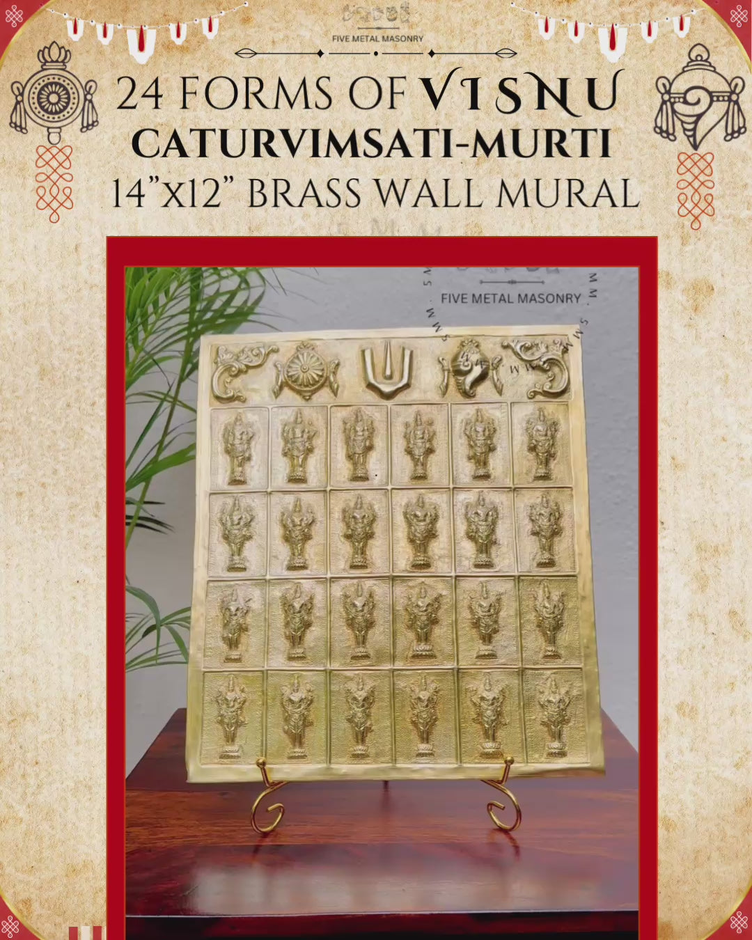 Caturvimsati-Murti Brass Wall Mural –Shilpa Sastra iconography, handcrafted lost wax casting – 360 degree video