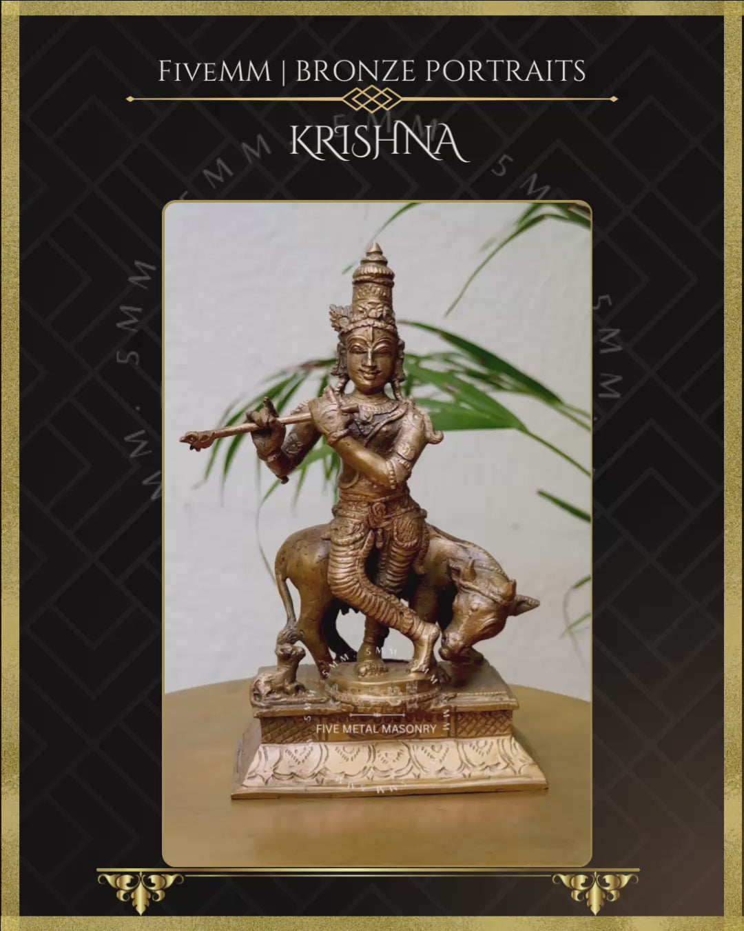 krishna with cow Panchaloha Bronze statue – Shilpa Sastra iconography, handcrafted lost wax casting – Video-360 degree view