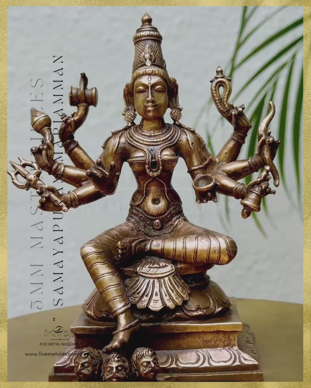 Samayapuram Mariamman Panchaloha Bronze Statue -Masterpieces- Shilpa Sastra iconography, handcrafted lost wax casting – Video 360 degree view