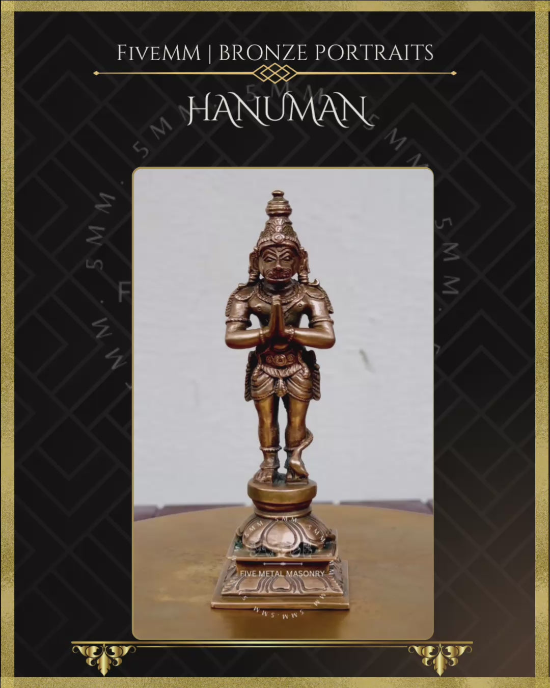 Hanuman -Standing  with Anjali mudra- Panchaloha Bronze statue – per Shilpa Sastra iconography, handcrafted by lost wax casting – Video-360 degree view