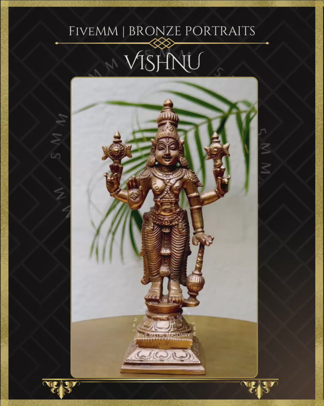 Vishnu Panchaloha Bronze statue – per Shilpa Sastra iconography, handcrafted by lost wax casting – Video - 360 degree view