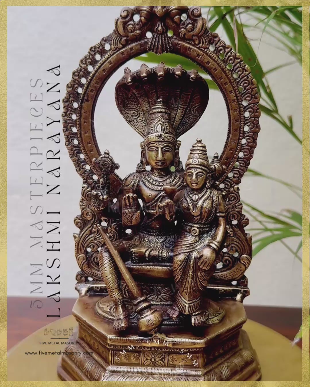 Lakshmi Narayana Panchaloha Bronze statue -  Masterpieces Collection - Iconography per Shilpa Sastra, handcrafted lost wax casting – Video-360 degree view