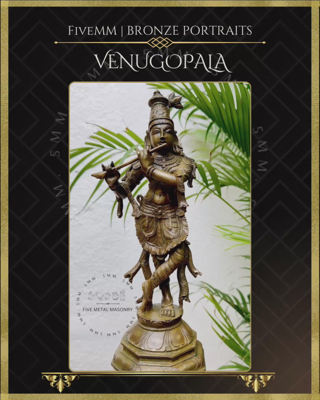 Krishna as Venugopala Panchaloha Bronze statue – per Shilpa Sastra iconography, handcrafted by lost wax casting – Video-360 degree view