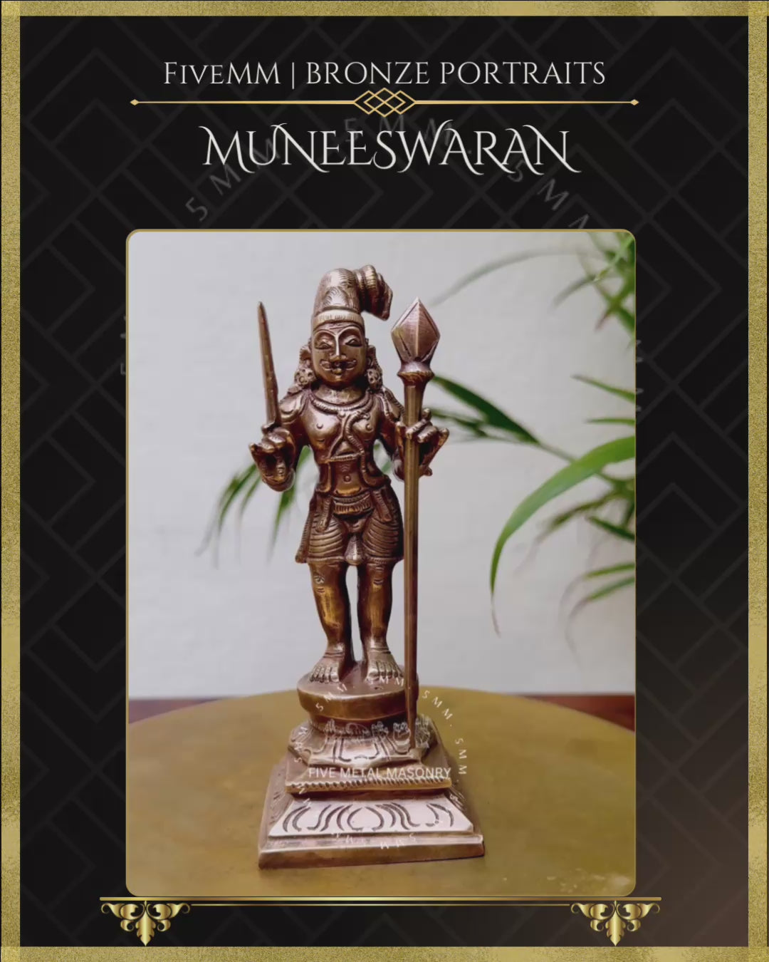 Muneeswaran Panchaloha Bronze statue – Shilpa Sastra iconography, handcrafted lost wax casting – Video-360 degree view